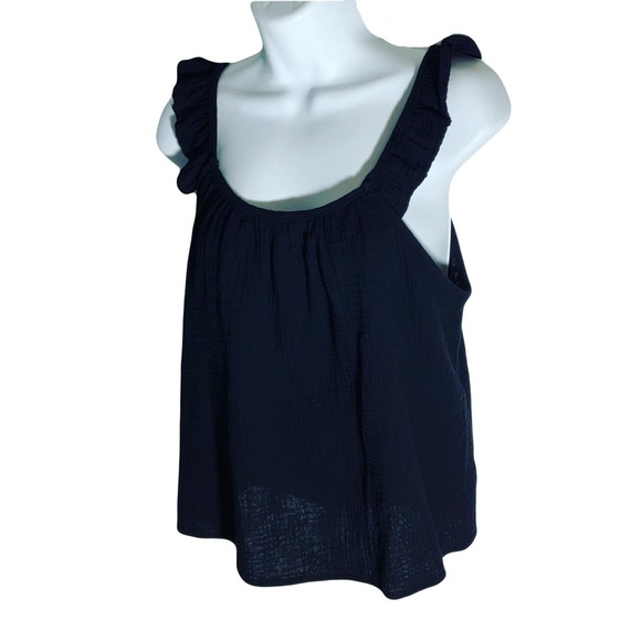 P Cill Black Tank Top w/Adjustable Button Wide Ruffle Straps & Flowing Bodice SM - Picture 2 of 16